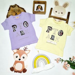 تیشرت نخی دخترانه ترک نقلی طرح انگلیسی کد 1025