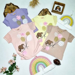 تیشرت دخترانه نخ پنبه ترک طرح بادکنک